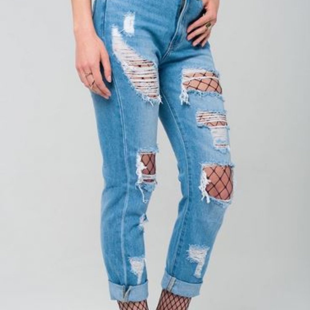 Light Washed Ripped High Waisted Jeans